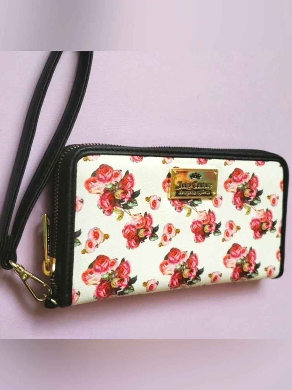 Juicy Couture Rose Print Wallet in White and Pink - NWT